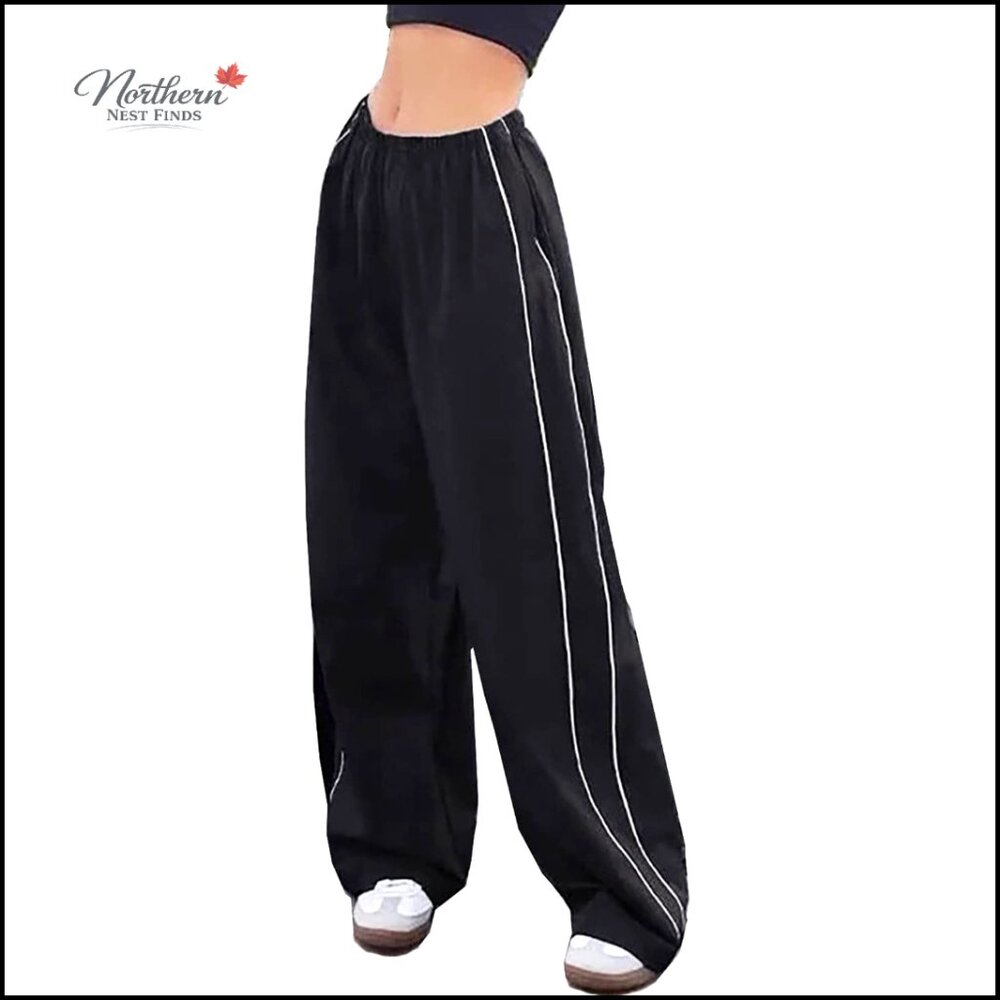 Wide Leg Parachute Pants Y2K Track Joggers Elastic Waist Cargo Sweatpants